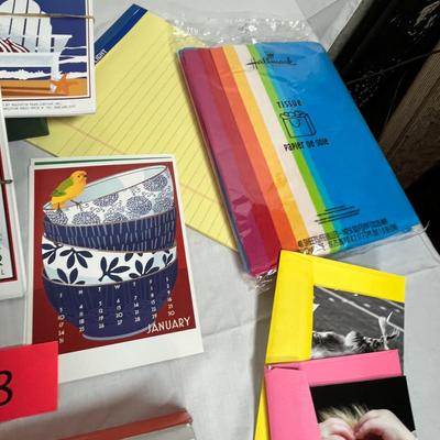 Box of office supplies & greeting cards
