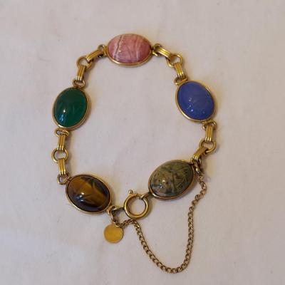 Gold and Stone Scarab Necklace and Bracelet (P-BBL)