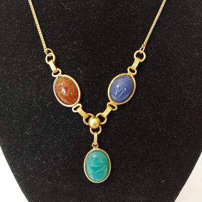 Gold and Stone Scarab Necklace and Bracelet (P-BBL)