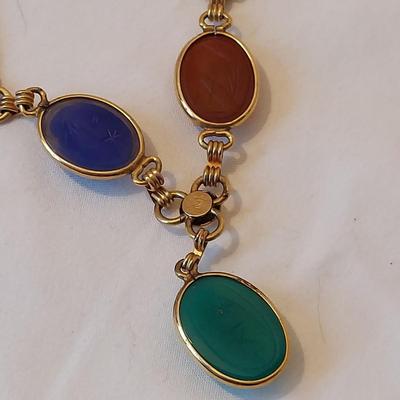 Gold and Stone Scarab Necklace and Bracelet (P-BBL)