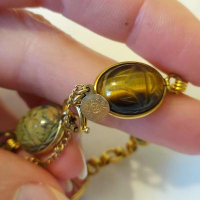 Gold and Stone Scarab Necklace and Bracelet (P-BBL)
