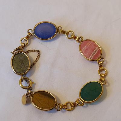 Gold and Stone Scarab Necklace and Bracelet (P-BBL)