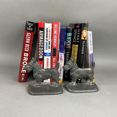 LR240 Lot of Political Books and Pewter Scottie Bookends