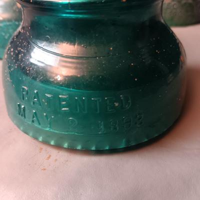 5 GREEN GLASS HEMINGRAY ANTIQUE INSULATORS PATENTED 1893