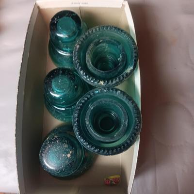 5 GREEN GLASS HEMINGRAY ANTIQUE INSULATORS PATENTED 1893