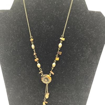 Avon Dark Gold Tone Pendant Dangle Drop Necklace