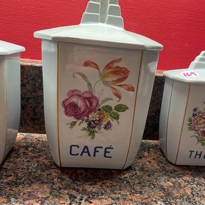 Set of Three Vintage Powder Blue French Kitchen Canisters