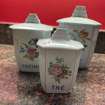 Set of Three Vintage Powder Blue French Kitchen Canisters