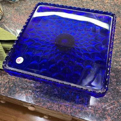 Square Cobalt Blue Cake Plate