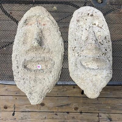 Pair of Concrete Face Wall Plaques