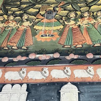 LARGE Vintage Silk Screen Painting of Krishna and the Gopis