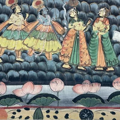 LARGE Vintage Silk Screen Painting of Krishna and the Gopis