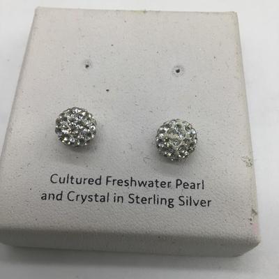 Cultured Freshwater pearl and crystal in sterling silver earrings