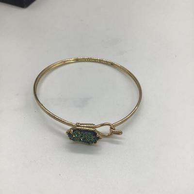Blue and green sparkles gold tone bracelet