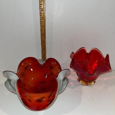 Mid Century Amberina Viking Candy Dish & Murano Bambini Ashtray