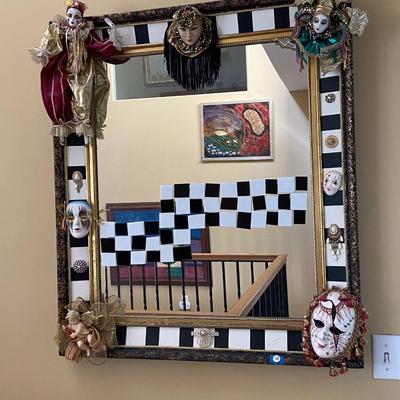 Folk Art Harlequin Mirror, Signed Roddy