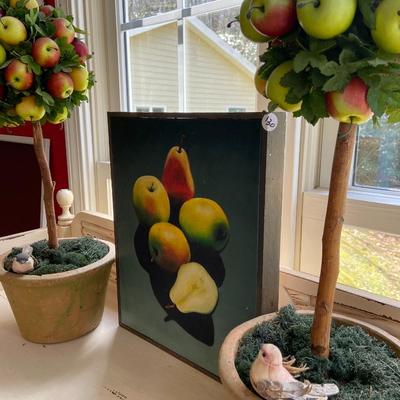 Framed Original Tom Roddy Fruit Still Life Oil on Canvas Portrait and Decorative Fruit Trees
