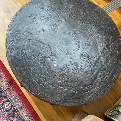 Large Ornate Leather Top Coffee Table