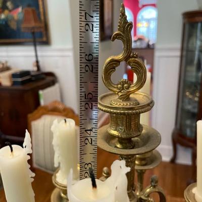 Pair of Antique Lancini Brass & Marble Imperial Candelabras
