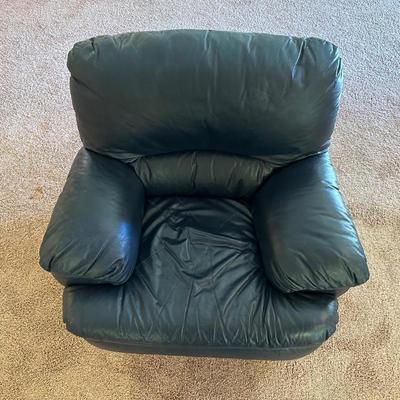 DARK STEEL BLUE LEATHER CHAIR WITH OTTOMAN MADE IN ITALY