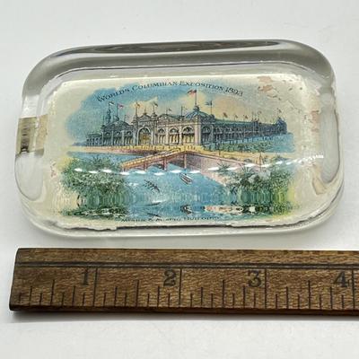 LOT 3K: Antique 1893 Chicago's World Fair Columbian Exposition Glass Paperweight - Mines & Mining Building