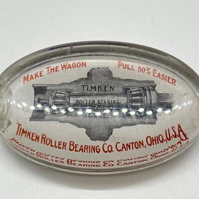 LOT 4K: Antique Glass Paperweight - Timken Roller Bearing Company Canton Ohio