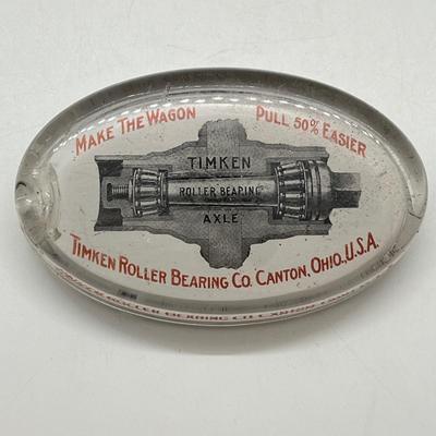 LOT 4K: Antique Glass Paperweight - Timken Roller Bearing Company Canton Ohio