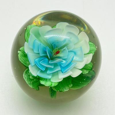 LOT 21K: Three Floral Themed Glass Paperweights