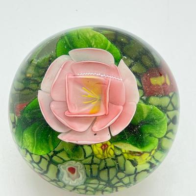 LOT 21K: Three Floral Themed Glass Paperweights
