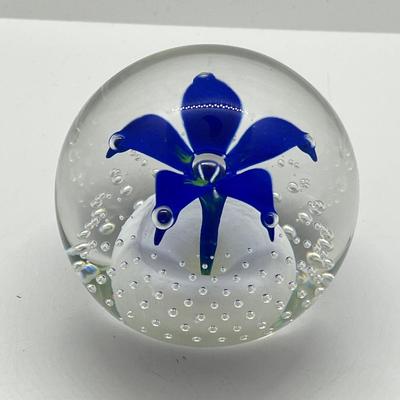 LOT 22K: Four Handlblown Floral Themed Glass Paperweights