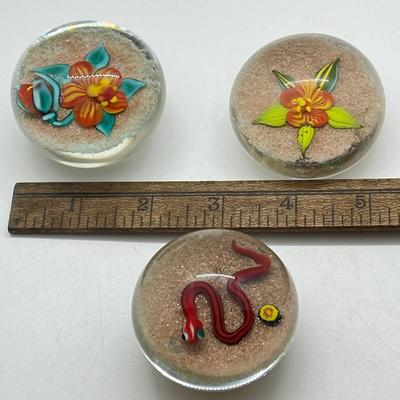 LOT 24K: Three Small Vintage Handblown Glass Paperweights