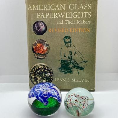 LOT 40K: Vintage American Glass Paperweights Book and Two Paperweights