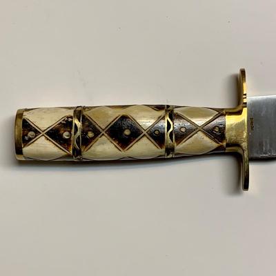 LOT 42 B: Decorative Carved Handle Bowie Knives W/ Leather Sheaths