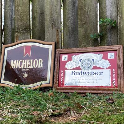 LOT 56 K: Michelob & Budweiser Mirrored Bar Signs
