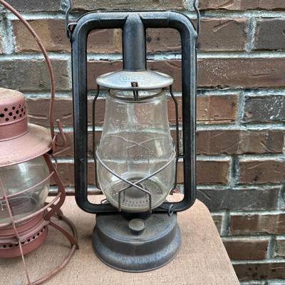 LOT 69P: 2 Vintage Adlake Kero Clear Glass Railroad Lanterns & 2 Dietz Lanterns
