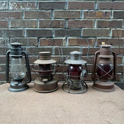 LOT 70P: Vintage Pennsylvania Railroad Red Glass Lanterns & Clear Glass Dietz Lantern