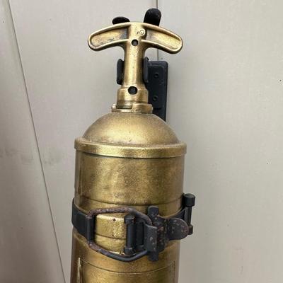 LOT 77P: Vintage Pyrene Heavy Vehicle Fire Extinguisher w/ Hanging Mount, Constitution Clock & Bell