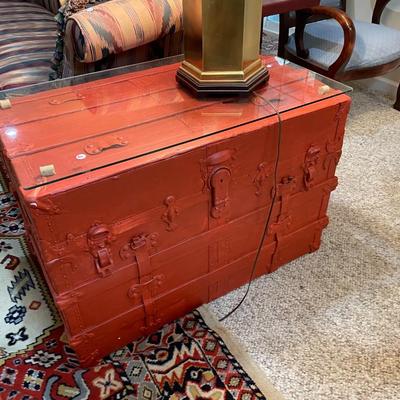 Vintage Painted Trunk with Glass Top