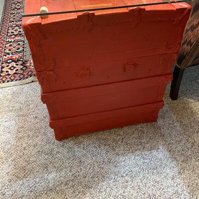 Vintage Painted Trunk with Glass Top