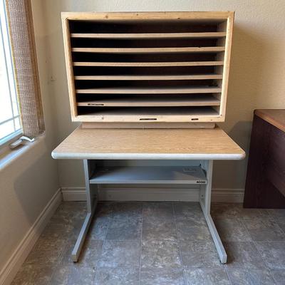 ACCO DESK AND SECTIONED HUTCH