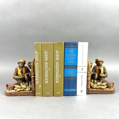 LR250 Monkey Bookends & Steinbeck Books