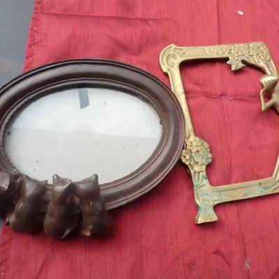Collection of Home Decor- Wooden Cat Picture Frame and Brass Art Nouveau Frame