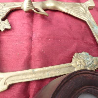 Collection of Home Decor- Wooden Cat Picture Frame and Brass Art Nouveau Frame