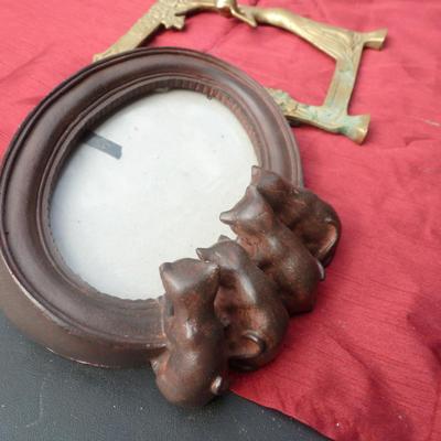 Collection of Home Decor- Wooden Cat Picture Frame and Brass Art Nouveau Frame