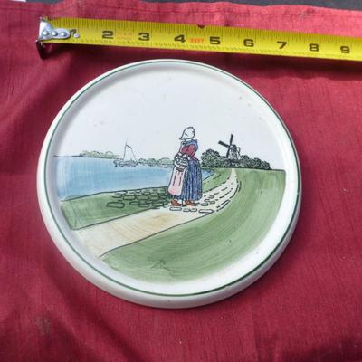 German Hand Painted Porcelain Plate with Dutch Windmill Design- Approx 7"