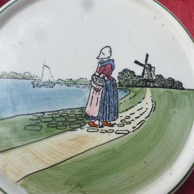 German Hand Painted Porcelain Plate with Dutch Windmill Design- Approx 7"