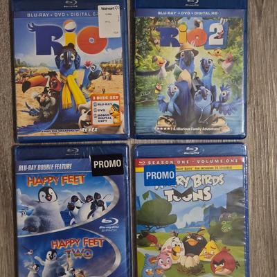 Rio 1 &2, Angry Birds, and Happy Feet 1 & 2 Blu-Rays