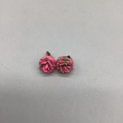 Vintage pink rose clip on earrings
