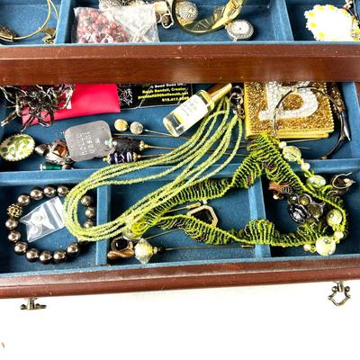 BB362 Lot of Bracelets, Necklaces and Mahogany Jewelry Box