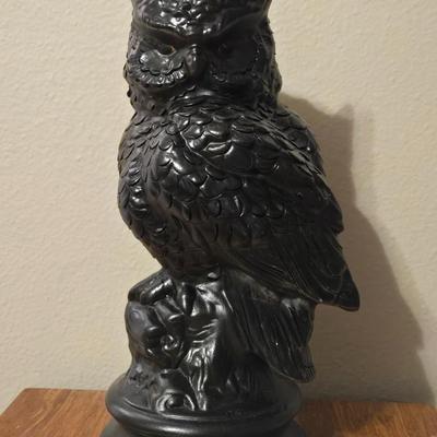 Black Chalkware Owl Halloween Decoration